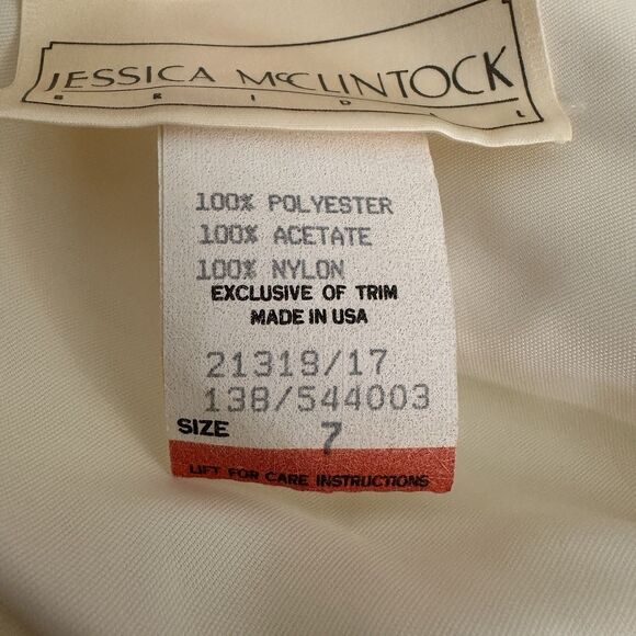 VTG 80’s Jessica McClintock Bridal White Satin Lace Dress-SZ 7  Victorian - Picture 14 of 15
